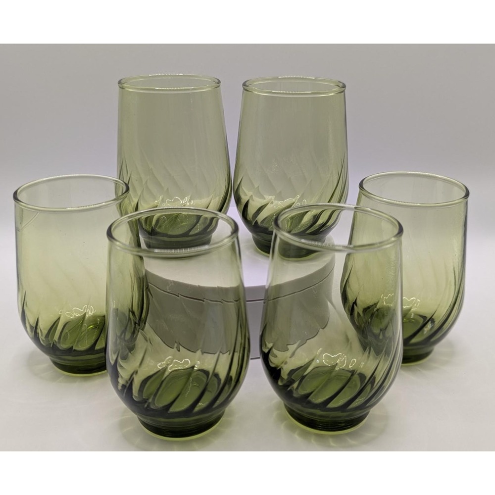 Vintage Juice Glass Anchor Hocking (Avocado) Regal Green Swirl Glasses Set of 6